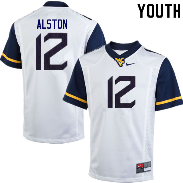 Youth #12 Taijh Alston West Virginia Mountaineers College Football Jerseys Sale-White - Click Image to Close